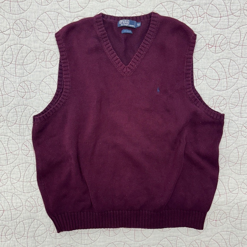 Polo Ralph Lauren Sweater Vest Burgundy Cotton V-Neck / Mens 2XLT